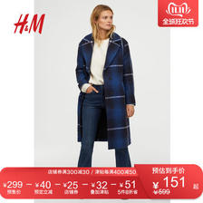 双11预售：H&M0678604女款毛毡格纹大衣低至151元（40元定金，双11当日1-2点）-天猫