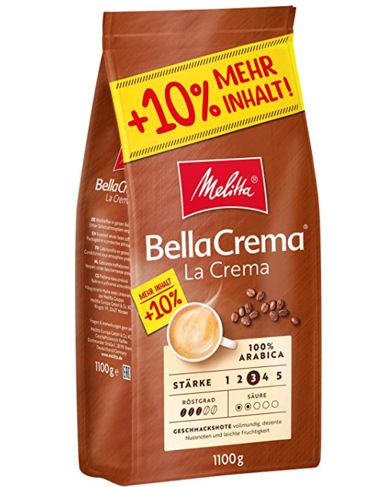 国内1kg售价178元！prime会员！Melitta美乐家BellaCrema拉克玛中度烘焙100%阿拉比卡咖啡豆1100g